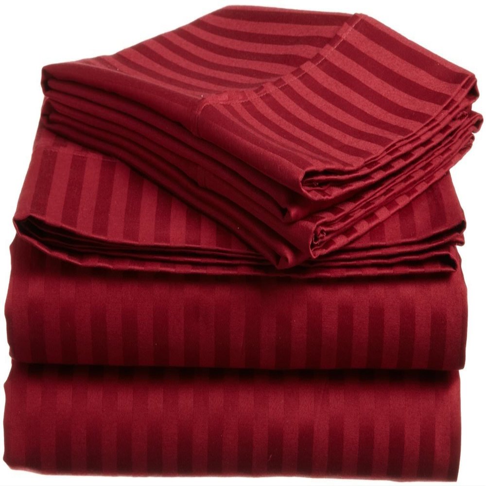 3-Piece Zipper Closure Duvet Cover Set (1 Duvet Cover & 2 Pillowcase) Cotton Ultra Soft - 54" x 80" Single, Burgundy Stripe