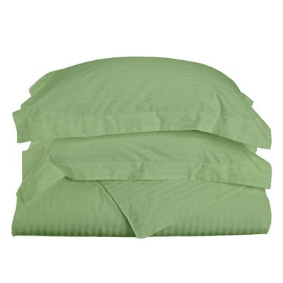 3-Piece Zipper Closure Duvet Cover Set (1 Duvet Cover & 2 Pillowcase) Cotton Ultra Soft - 92" x 104" King, Sage Stripe