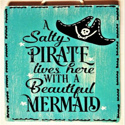 Fprqlyze Salty Pirate Lives Here with Mermaid Sign Wall Plaque Beach Pool Deck Patio Home Tropical Decor Handcrafted Wood
