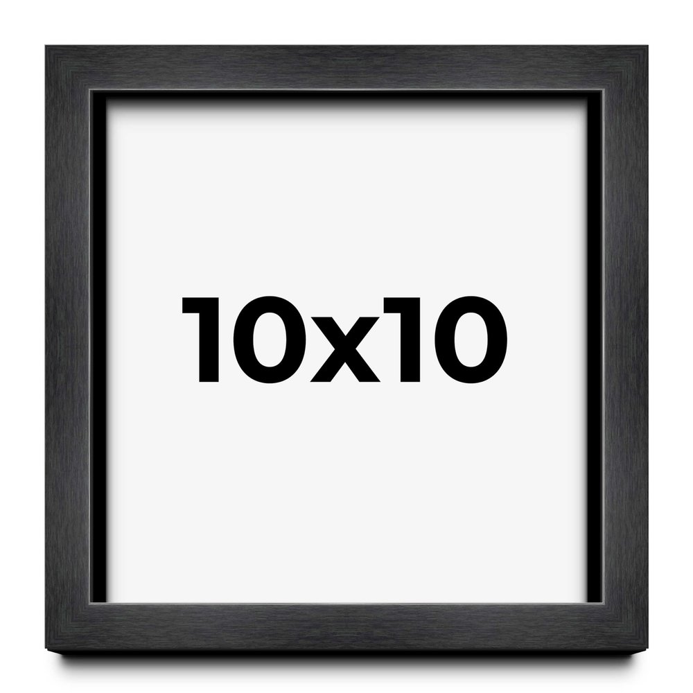 10x10 Frame Charcoal Black Wood Texture Dark Grey | 0.75 Inch Moulding Width | 0.5 Inch Rabbet Depth | Solid Wood Picture Frame with UV Acrylic Plexiglass, Foam Board Backing & Hanging Hardware