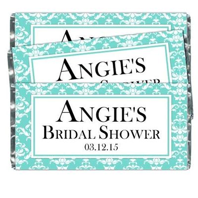 25 Blue Damask Bridal Shower Candy Wrappers, Wedding candy bar wrappers