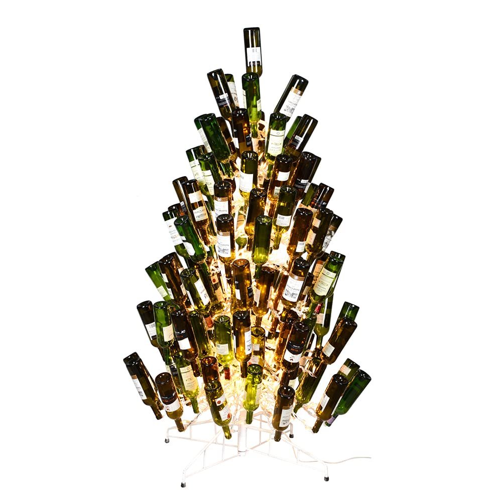 Vickerman 4' x 30" Artificial White Wine Bottle DuraLit 200CL - Holds 37 Bottles - Heavy Duty - Bottle Tree - Unique Christmas Decor - Maintenance Free