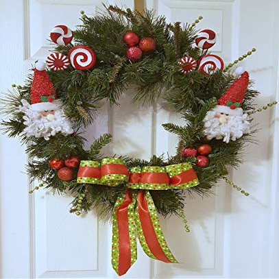 House2Impress Whimsical Santa Christmas Garland Wreath - 22 in - Electric Lights - Lolipop Embellishments - Non-breakable Ornaments