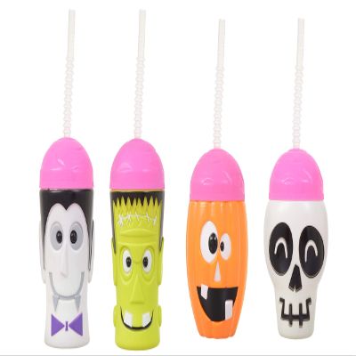 Lulu's Online Shop Halloween Plastic Cups With Lids and Straws - Pumpkin - Skeleton - Dracula Vampire - Frankenstein - Set of 4-16 oz