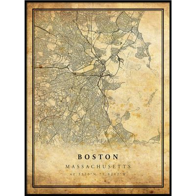 Boston map vintage style poster print | Old city artwork prints | Antique style home decor | Massachusetts wall art gift | antique map decor 20x30
