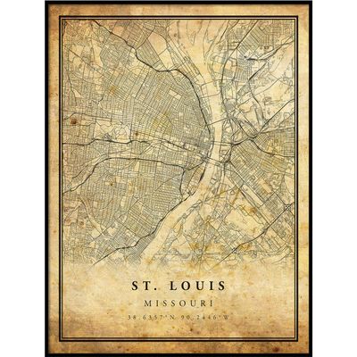 St. Louis map vintage style poster print | Old city artwork prints | Antique style home decor | Missouri wall art gift | map art 20x30