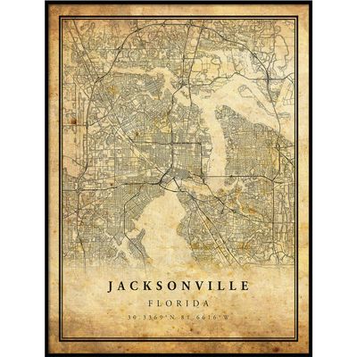 Jacksonville map vintage style poster print | Old city artwork prints | Antique style home decor | Florida wall art gift | high res vintage map 20x30