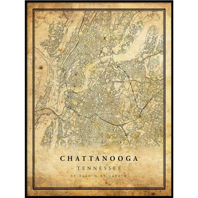 Chattanooga map Vintage Style Poster Print | Old City Artwork Prints | Antique Style Home Decor | Tennessee Wall Art Gift | map Antique 18x24