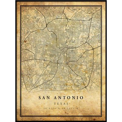 San Antonio map vintage style poster print | Old city artwork prints | Antique style home decor | Texas wall art gift | map art 20x30
