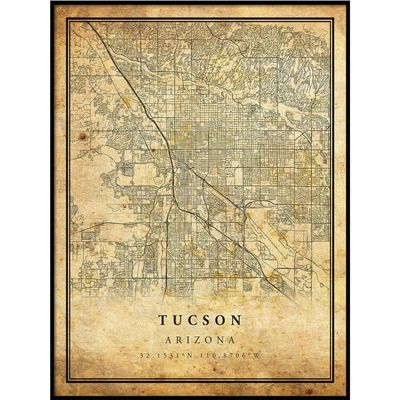 Tucson map Vintage Style Poster Print | Old City Artwork Prints | Antique Style Home Decor | Arizona Wall Art Gift | map walll Art 18x24