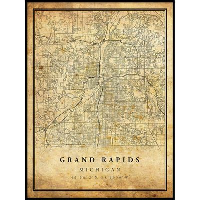 Grand Rapids map Vintage Style Poster Print | Old City Artwork Prints | Antique Style Home Decor | Michigan Wall Art Gift | Historical map 18x24