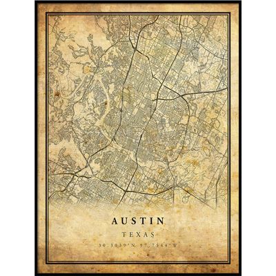 Austin map vintage style poster print | Old city artwork prints | Antique style home decor | Texas wall art gift | vintage map art 20x30
