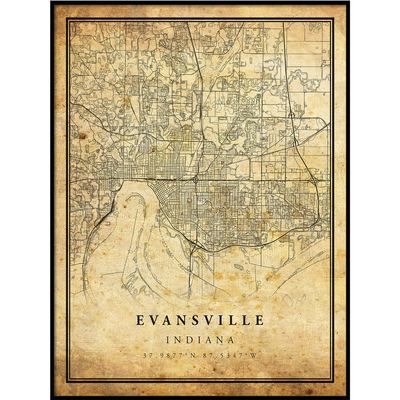 Evansville map Vintage Style Poster Print | Old City Artwork Prints | Antique Style Home Decor | Indiana Wall Art Gift | Vintage map Reprint 18x24
