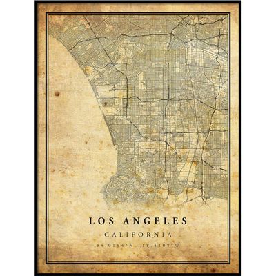 Los Angeles map Vintage Style Poster Print | Old City Artwork Prints | Antique Style Home Decor | California Wall Art Gift | Old map 18x24