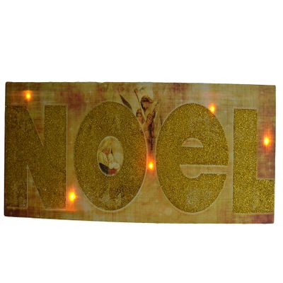 AMISH WARES Large Noel Lighted Canvas Wall Picture with Gold Glitter. 3 Angels in The Back Playing Music to Put The Christ Child to Sleep
