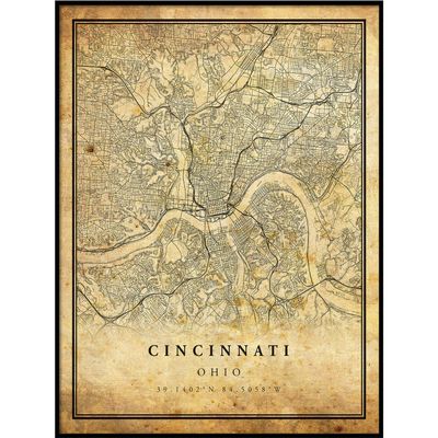 Cincinnati map Vintage Style Poster Print | Old City Artwork Prints | Antique Style Home Decor | Ohio Wall Art Gift | Vintage map Art 16x20