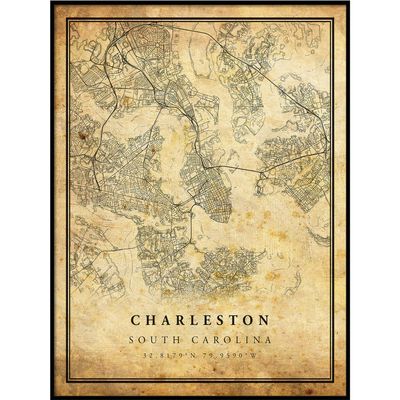 Charleston map Vintage Style Poster Print | Old City Artwork Prints | Antique Style Home Decor | South Carolina Wall Art Gift | map Poster 16x20