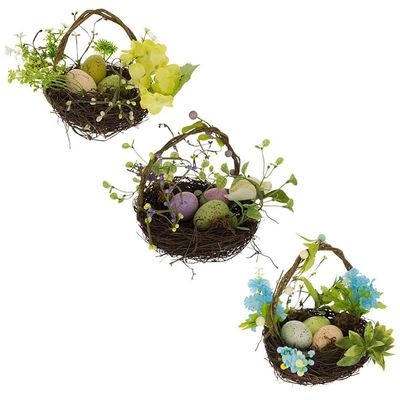 BestPysanky Set of 3 Easter Baskets with Eggs and Spring Flowers