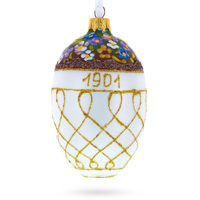 1901 Basket of Flowers Royal Egg Glass Ornament 4 Inches
