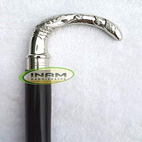 INAM Best Gift for Old People, Premium Quality Antique Wooden Foldable Walking Stick/Walking Cane with Solid and Antique Brass Round Engraved Victorian Handle/Stick Length 92 cm HANDICRAFTS