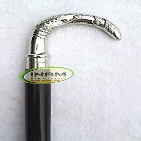 INAM Best Gift for Old People, Premium Quality Antique Wooden Foldable Walking Stick/Walking Cane with Solid and Antique Brass Round Engraved Victorian Handle/Stick Length 92 cm HANDICRAFTS