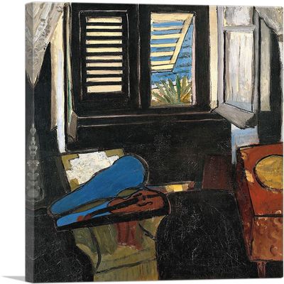 ARTCANVAS Interior With a Violin 1917 Canvas Art Print Stretched Framed Painting Picture Poster Giclee Wall Decor by Henri Matisse - 40" x 26" (0.75" Deep)