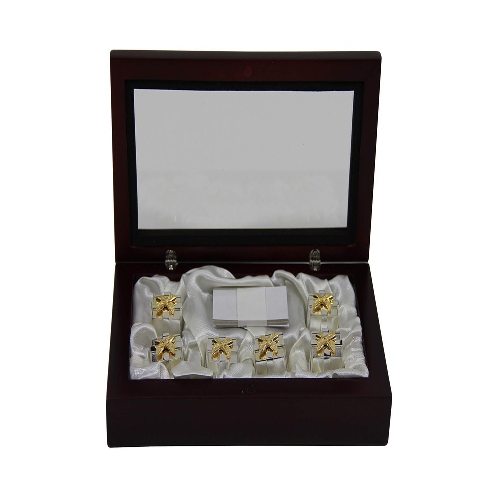 Set / 6 Gift Box Place Card Holders Silver Plate Cased
