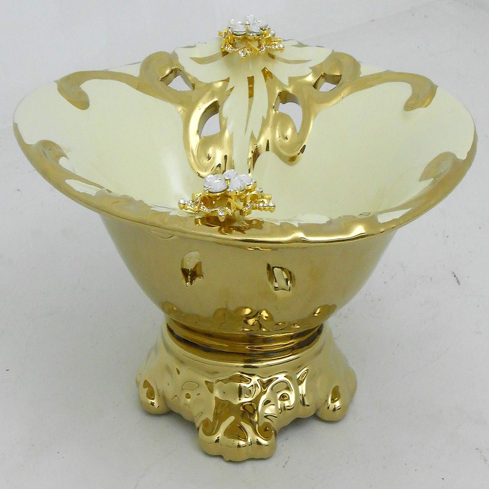 1996 Pedestal Beige Ceramic vase with Rhinestone
