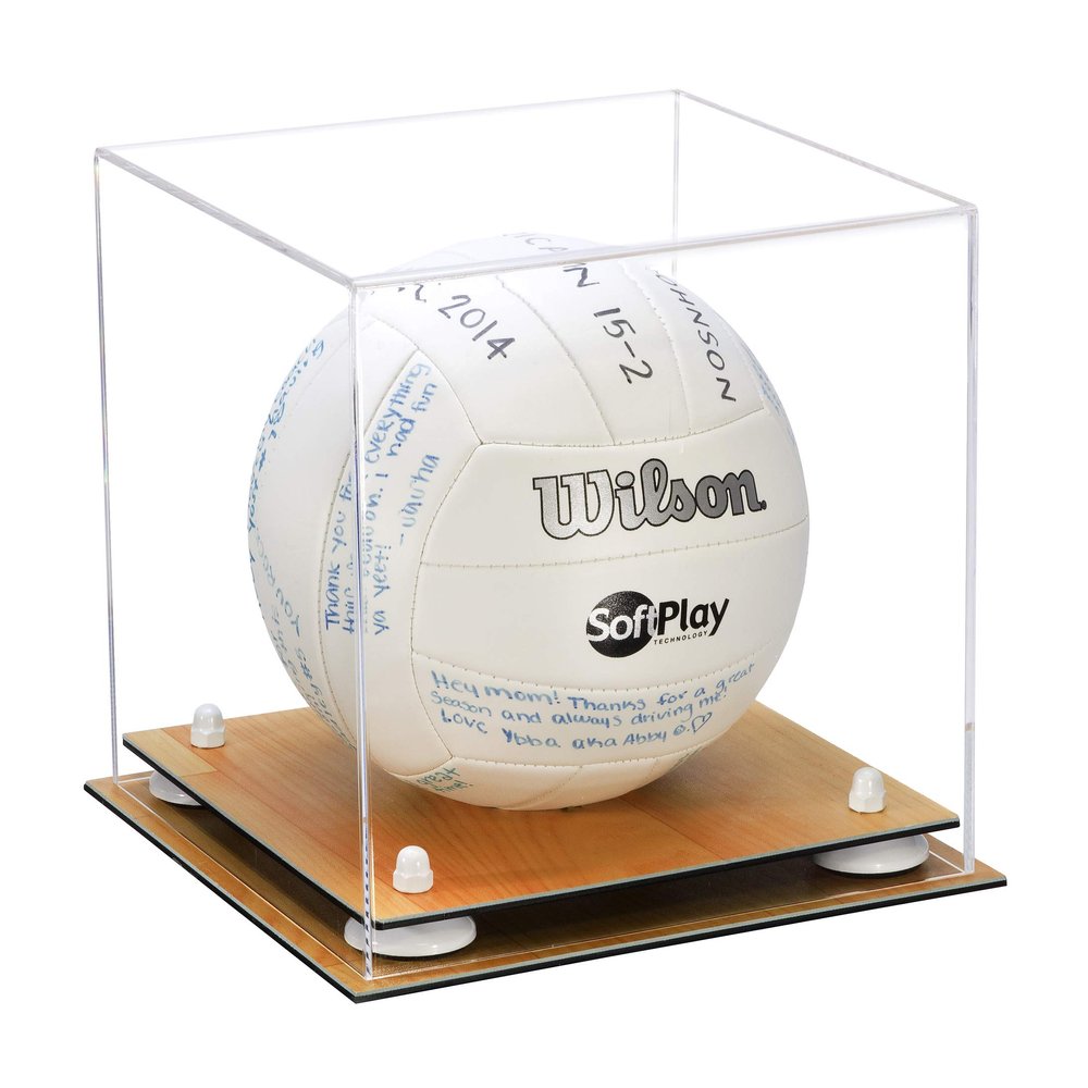 Better Display Cases Clear Acrylic Volleyball Display Case with White Riser and Wood Base (A027-CWRWF)