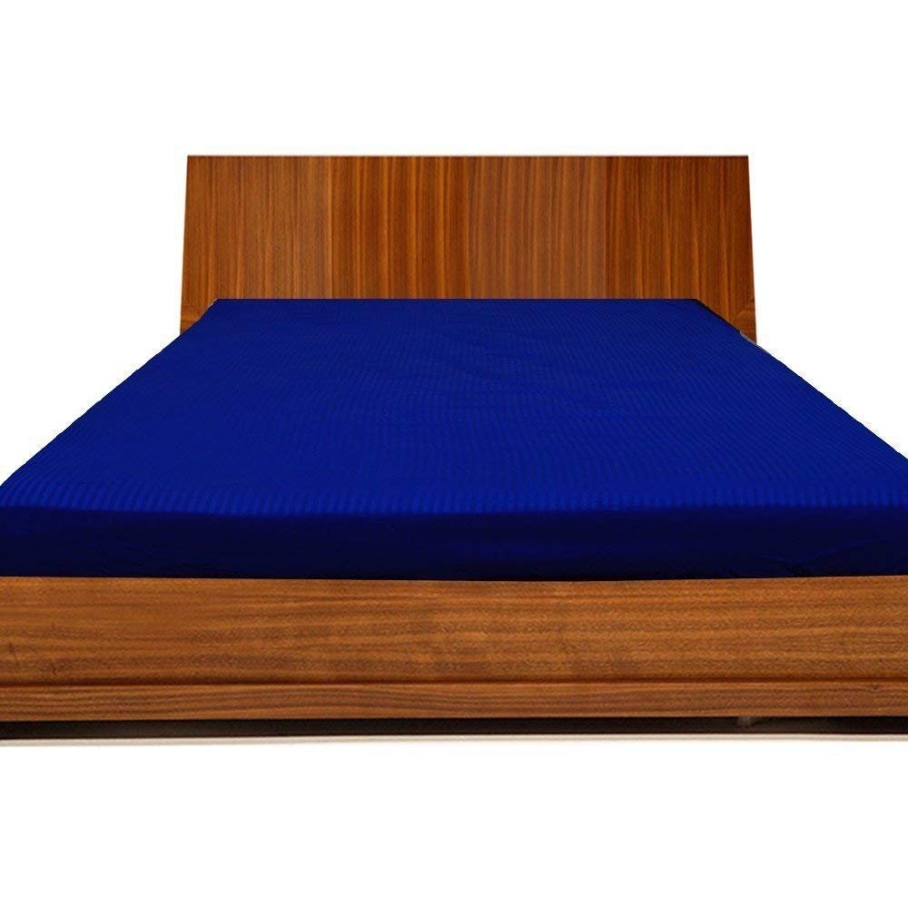 600 Thread-Count Egyptian Cotton Extra Deep Pocket 1PC Fitted Sheet/Bottom Sheet , California King (72" X 84")Royal Blue Stripe Fit Up To 10-12" inches Deep Pocket Fully Elastic All Around.