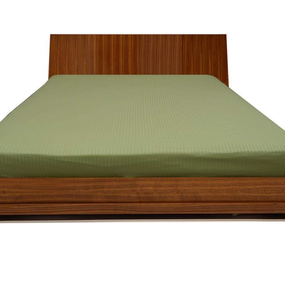 600 Thread-Count Egyptian Cotton Extra Deep Pocket 1PC Fitted Sheet/Bottom Sheet , Three Quarter (48" X 75") Sage Green Stripe Fit Up To 10-12" inches Deep Pocket Fully Elastic All Around.