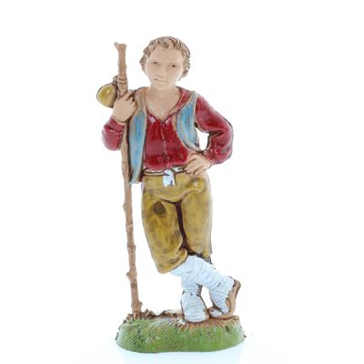 Moranduzzo Young Man with Stick for Nativity Scene 4 Inch Scale 1:20 Height 3.38 in Resin Figure, Hand-Painted, Sculptor Martino Landi