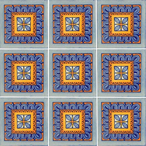9 Mexican Tiles 4" x 4" Hand Painted Talavera C122