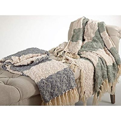 1 Piece Modern Nubby Striped Throw Blanket, Beautiful Soft Cozy Farmhouse Country Style Woven Stitched Seafoam Green Knitted Throw Blanket Machine Washable