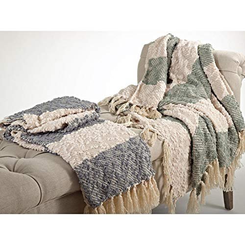 1 Piece Modern Nubby Striped Throw Blanket, Beautiful Soft Cozy Farmhouse Country Style Woven Stitched Seafoam Green Knitted Throw Blanket Machine Washable
