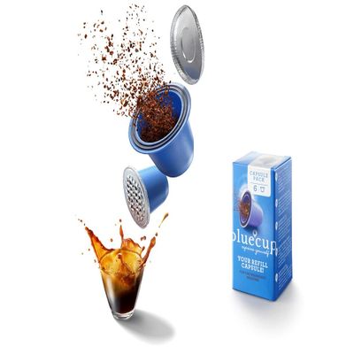 Bluecup Reusable Capsules 6-Pack Refillable Coffee Pods for Nespresso Original Line Machines, Add-On to Bluecup Starter Kit, BPA-Free & Dishwasher Safe