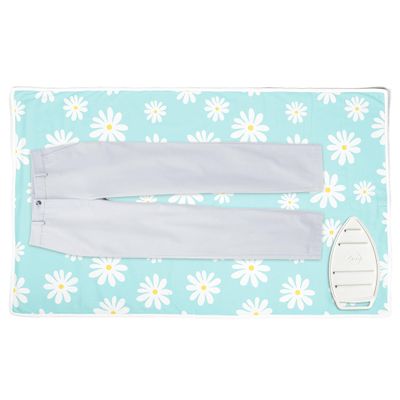 Encasa XO Ironing Mat/Pad (Large 48"x28") with 3mm Padding & Silicone Iron Rest for Steam Pressing on Tabletop or Bed - Heat Resistant, Portable, Quilting & Travel Blanket - Daisy Blue