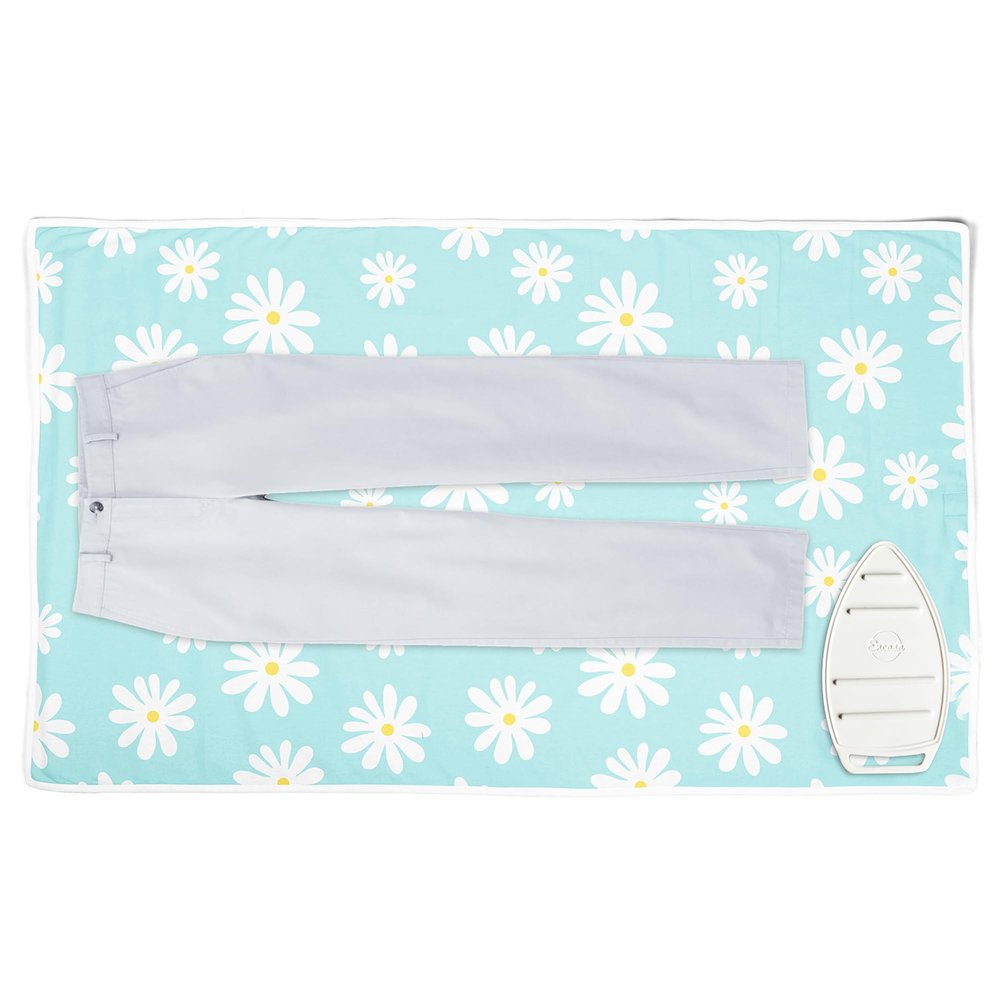 Encasa XO Ironing Mat/Pad (Large 48"x28") with 3mm Padding & Silicone Iron Rest for Steam Pressing on Tabletop or Bed - Heat Resistant, Portable, Quilting & Travel Blanket - Daisy Blue