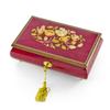 Beautiful 18 Note Red-Wine Floral Inlay Musical Jewelry Box with Lock and Key - Many Songs to Choose - and I Love Her view 1