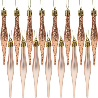 Christmas Concepts Pack of 15-8.5cm, 85mm (3.4") Droplet Baubles - Matte & Glitter Design - Christmas Ornaments (Rose Gold)