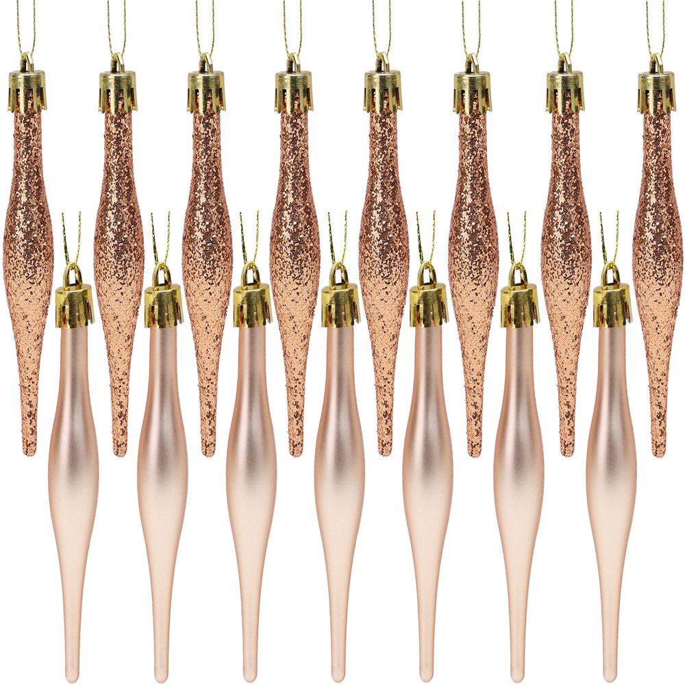 Christmas Concepts Pack of 15-8.5cm, 85mm (3.4") Droplet Baubles - Matte & Glitter Design - Christmas Ornaments (Rose Gold)