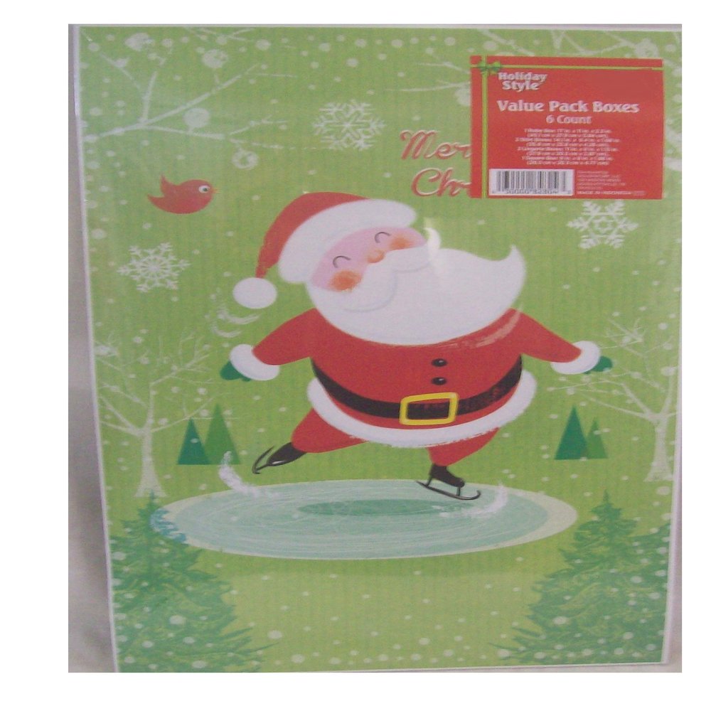 Holiday Style 24 Christmas Theme Gift Boxes Assorted Sizes Snowman & Skating Santa