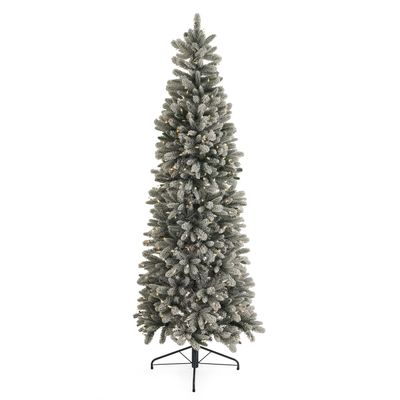 Home Heritage 7ft Anson Slim Artificial Christmas Tree  Pre-Lit with Flocked Branches, 350 Clear LED Lights, 938 Branch Tips  Indoor Holiday Decor