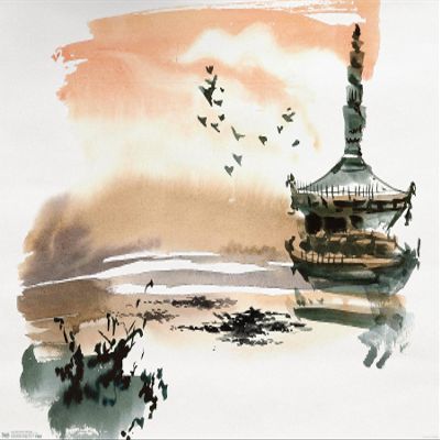Trends International China Landscape with Pagoda Wall Poster, 22.375" x 34", Premium Unframed Version
