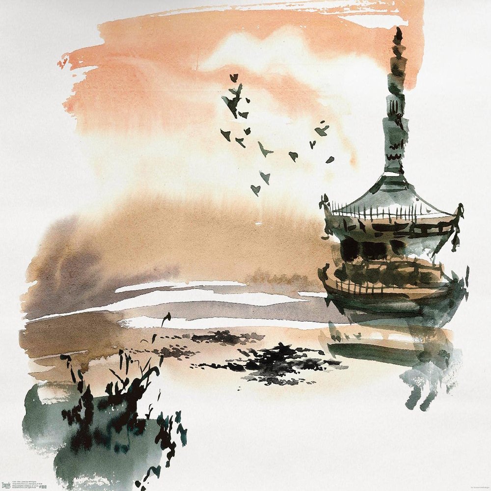 Trends International China Landscape with Pagoda Wall Poster, 22.375" x 34", Premium Unframed Version