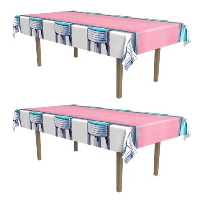 Beistle Soda Shop Stools Tablecovers 2 Piece, 54" x 108", Multicolor