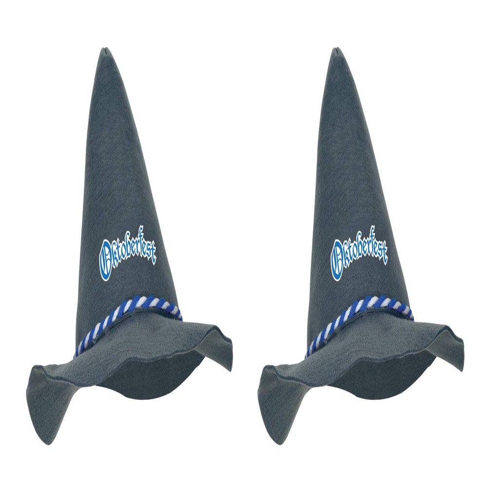 Beistle Felt Oktoberfest Peasant Hat 2 Gray Felt Alpine Style Caps with Blue and White Braided Band Oktoberfest Imprint for German Beer Festival Events and Themed Bavarian Celebrations, Adult Size