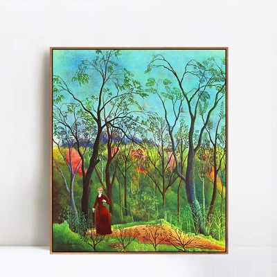 INVIN ART Framed Canvas Giclee Print Art A Stroll in The Woods by Henri Rousseau Wall Art Living Room Home Office Decorations(Wood Color Slim Frame,20"x24")