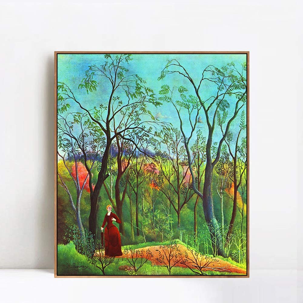 INVIN ART Framed Canvas Giclee Print Art A Stroll in The Woods by Henri Rousseau Wall Art Living Room Home Office Decorations(Wood Color Slim Frame,20"x24")