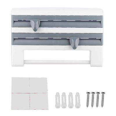 3 in 1 Kitchen Rack, Wall-Mount Sauce Bottle Storage Rack with Paper Towel Holder and Preservative Film Dispenser, Gray